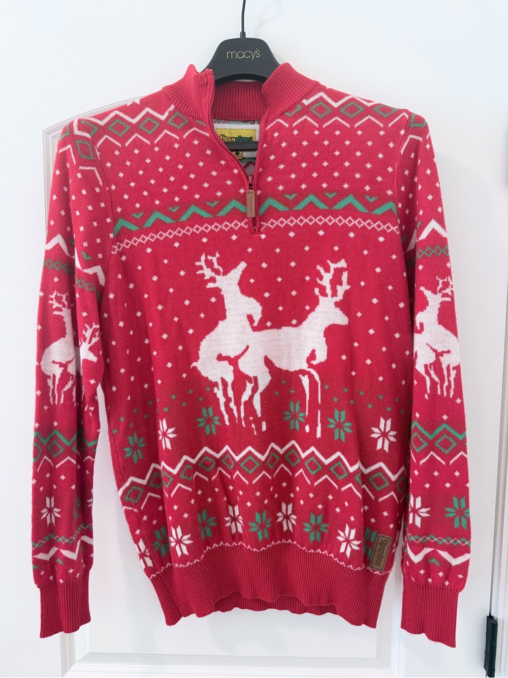 Tipsy Elves Red Reindeer Holiday Ugly Christmas Sweater Size Large